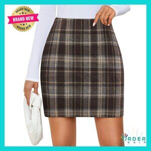 Plaid Mini Skirt High Waist A-Line Bodycon Pencil Skirt Trendy Chic Fall Winter